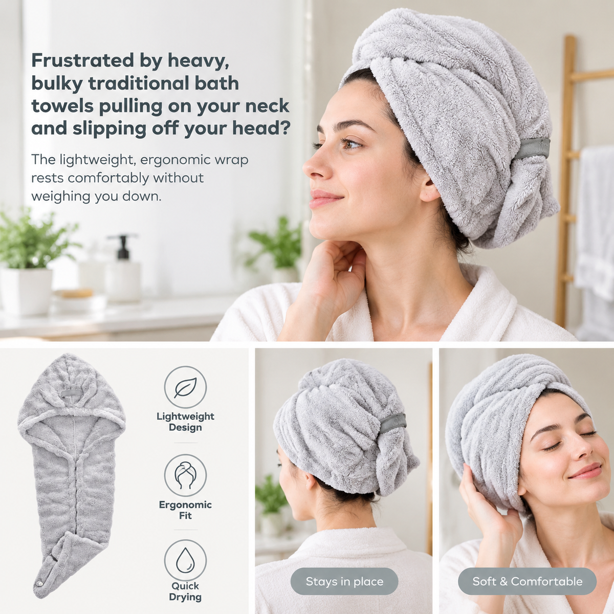 🏆Extra-Thick Microfiber Hair Drying Towel Cap Set, Super Absorbent Quick-Dry Hair Wrap 🧖‍♀️