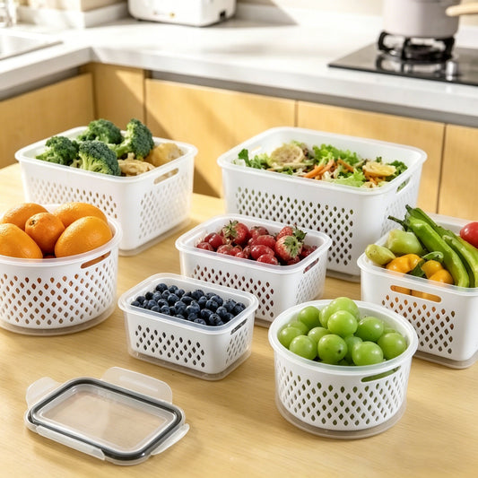 💥New Arrivals  Now Selling Fast🔥5 Pack Fridge Organizers and Storage - Stackable Fruit Storage Containers for Fridge with Removable Colander