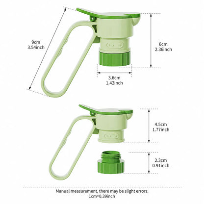 Sohochic Plastic Bottle Pour Spout Cap Dispenser - 2Count, Portable Kitchen Utensil with Carry Handle, Detachable Wide Mouth & Different Caliber, for DIY Oil Pots & Refrigerator Cold Water Making