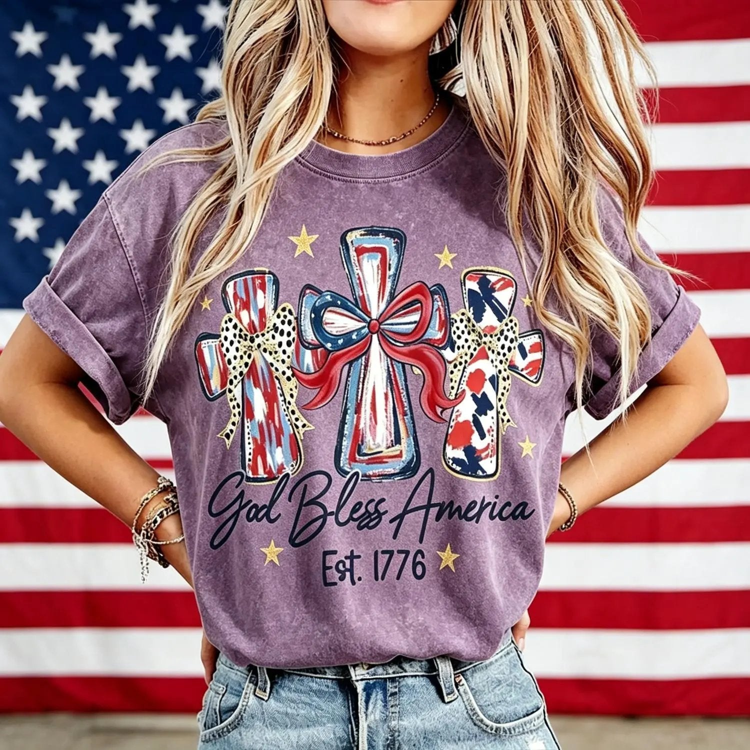 ⭐ God Bless America Women T-Shirt - Vintage 250th Anniversary USA Gift Tee🎆