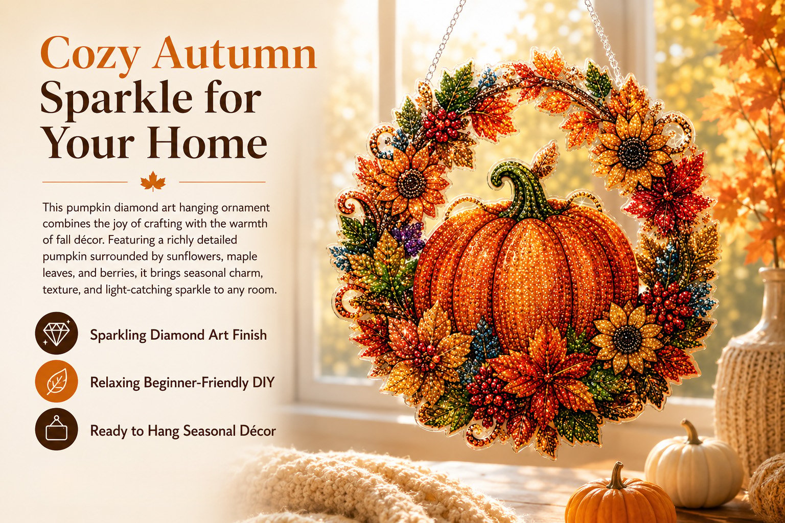 🍂Autumn Harvest Pumpkin Diamond Art Hanging Ornament Kit