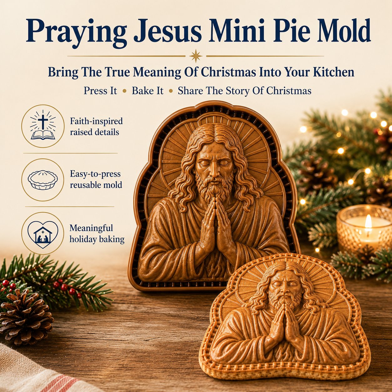🔥HOT SALE 49% OFF✝️ Faith & Nativity Christmas Mini Pie Mold Collection | Reusable Embossed Molds for Shaping Detailed Praying Jesus, Nativity Stable and so on Pies🥧✨