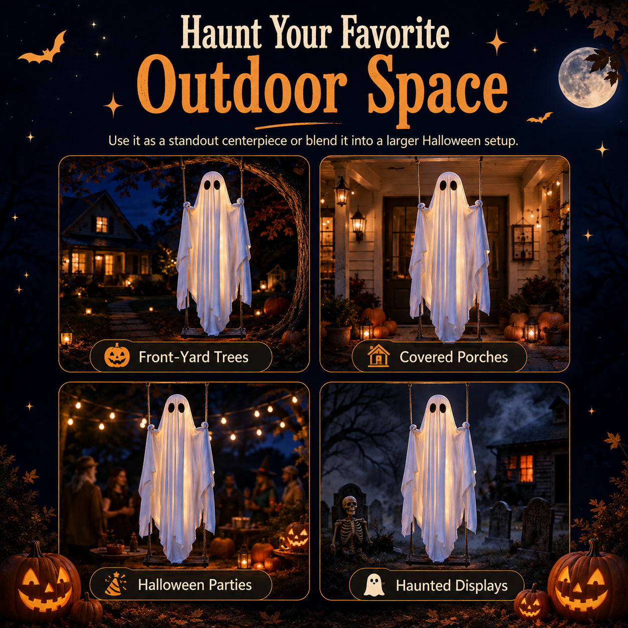 Haunted Swinging Ghost Halloween Yard Decoration – Hanging Outdoor Decor