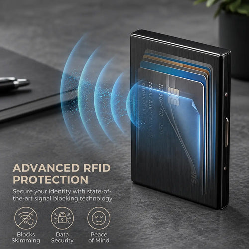 RFID Blocking Metal Card Holder, Ultra Slim Stainless Steel Business Credit Card Case 💳