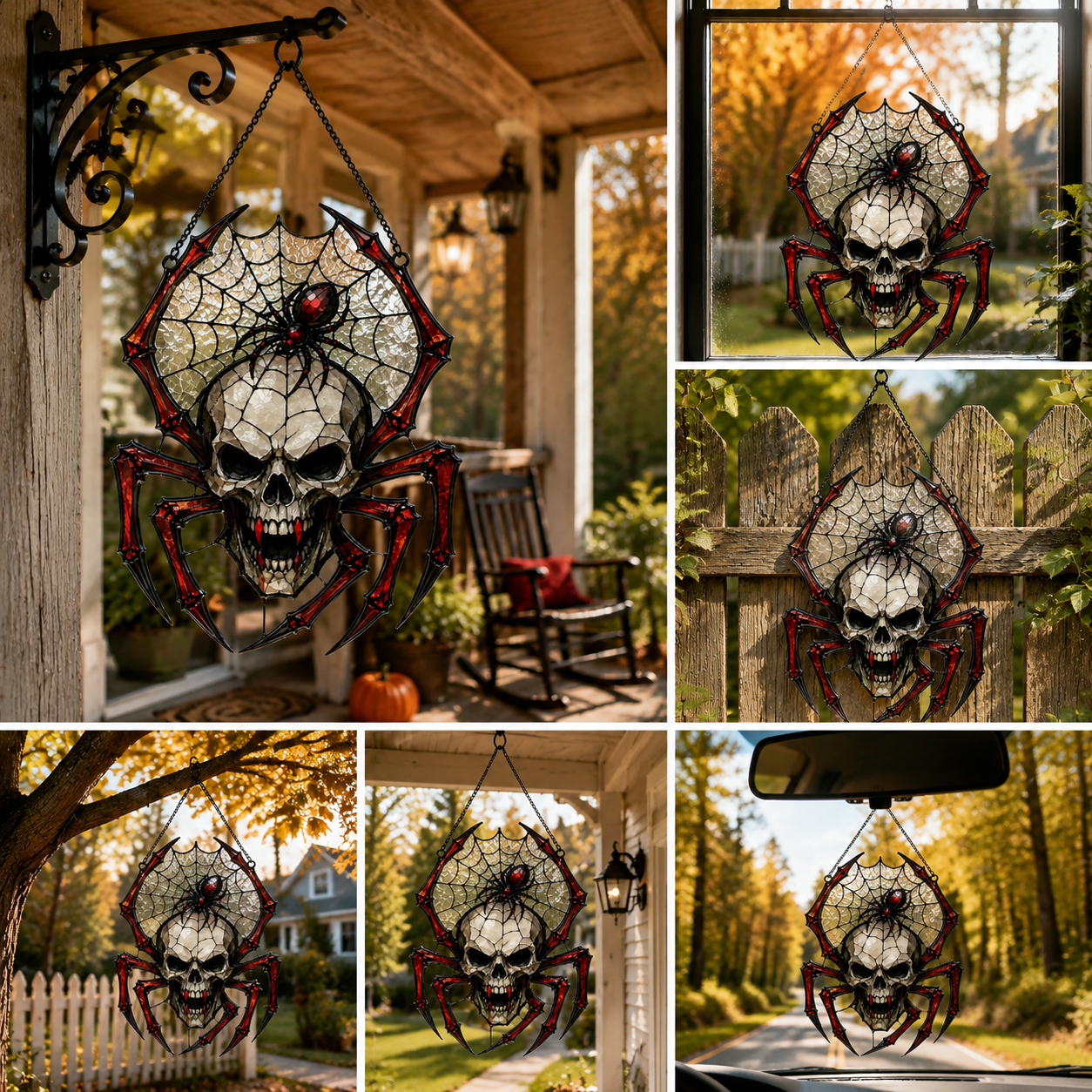 ✨Painted Skull and Spider Web Hanging Ornament