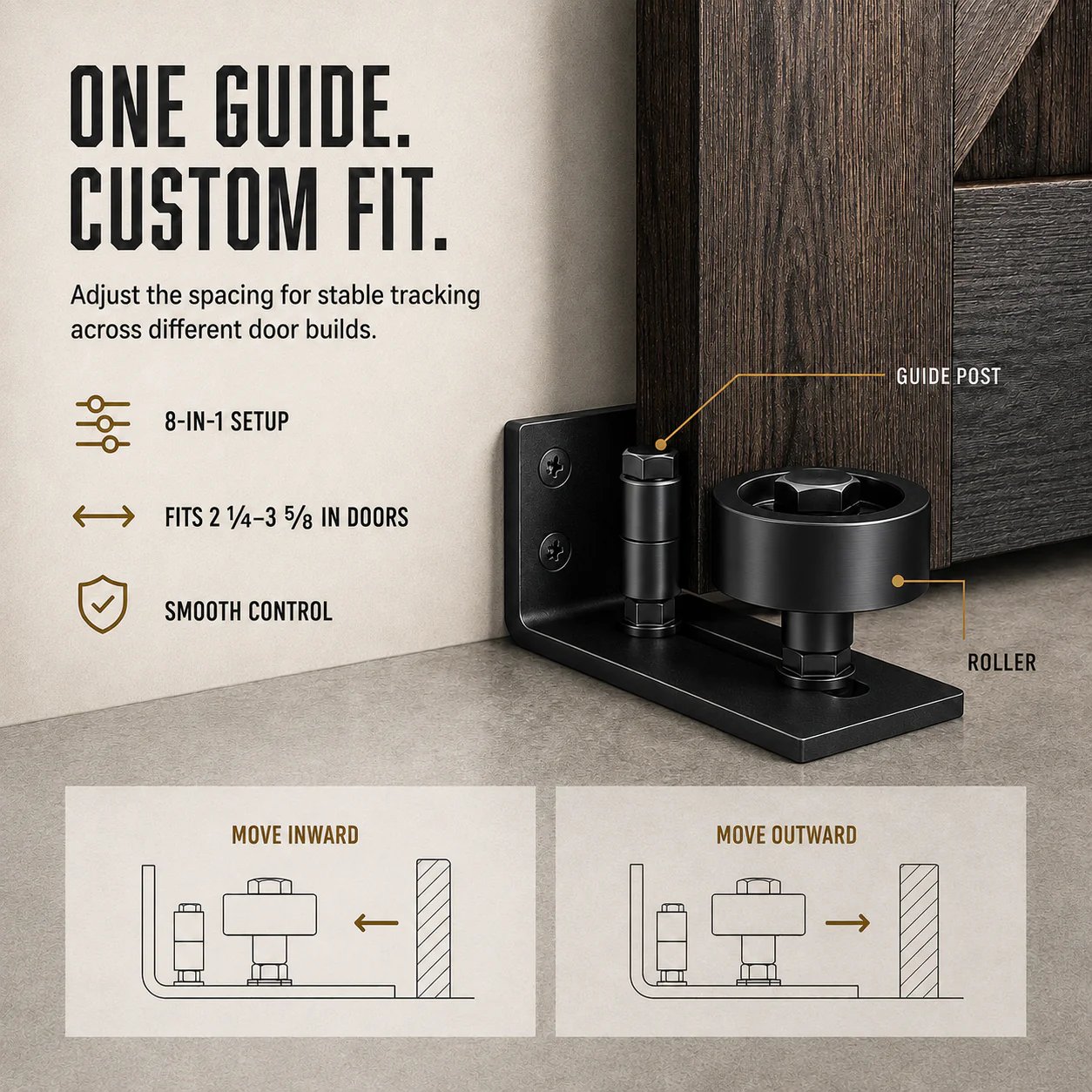 8-in-1 Adjustable Barn Door Floor Guide – Wall-Mount Stay Roller for Smooth, Stable Sliding