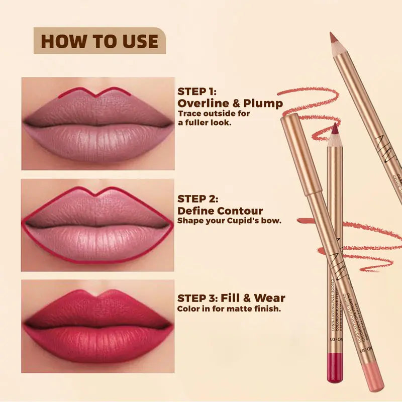 12 Pcs Matte Lip Liner Set with Sharpener, Blendable Lip Pencil 💋