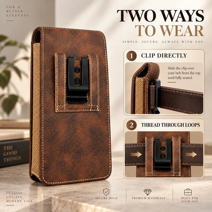 Men's Waist Phone Pouch with Card Slot, Magnetic Lock & Metal Belt Clip📱