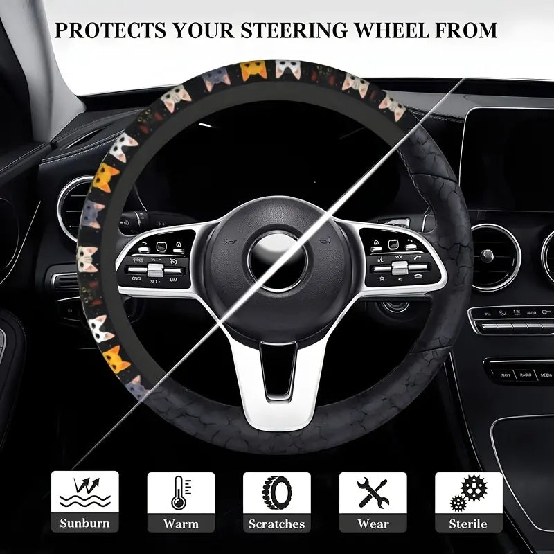 Cute Cat Pet-Themed Pattern, Single-Pack Car Steering Wheel Cover 🐾