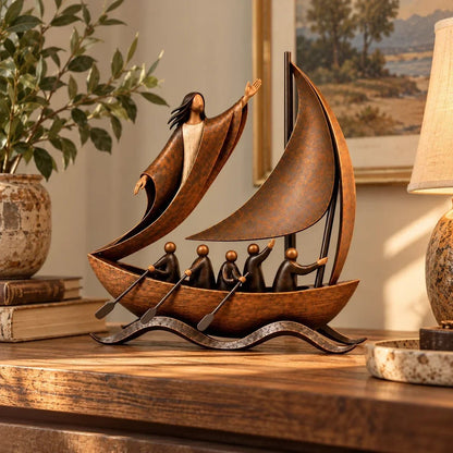 ⏳ Last Day 49% OFF – ⛵ Faith-Inspired Sailing Boat Sculpture | Bronze-Tone Décor with Symbolic Figures & Timeless Detail ✨