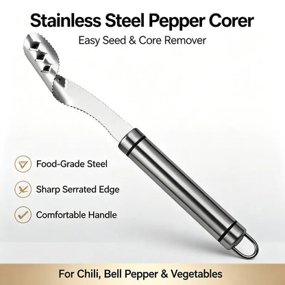 Stainless Steel Pepper Corer Seed Remover Tool, Chili Bell Pepper Core Deseeder 🌶️
