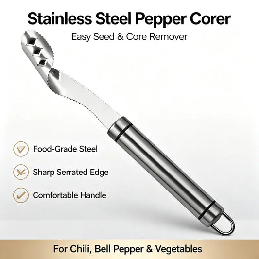 Stainless Steel Pepper Corer Seed Remover Tool, Chili Bell Pepper Core Deseeder 🌶️