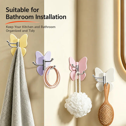 6-Pack Rotating Butterfly Adhesive Wall Hooks – No-Drill Towel & Key Organizer