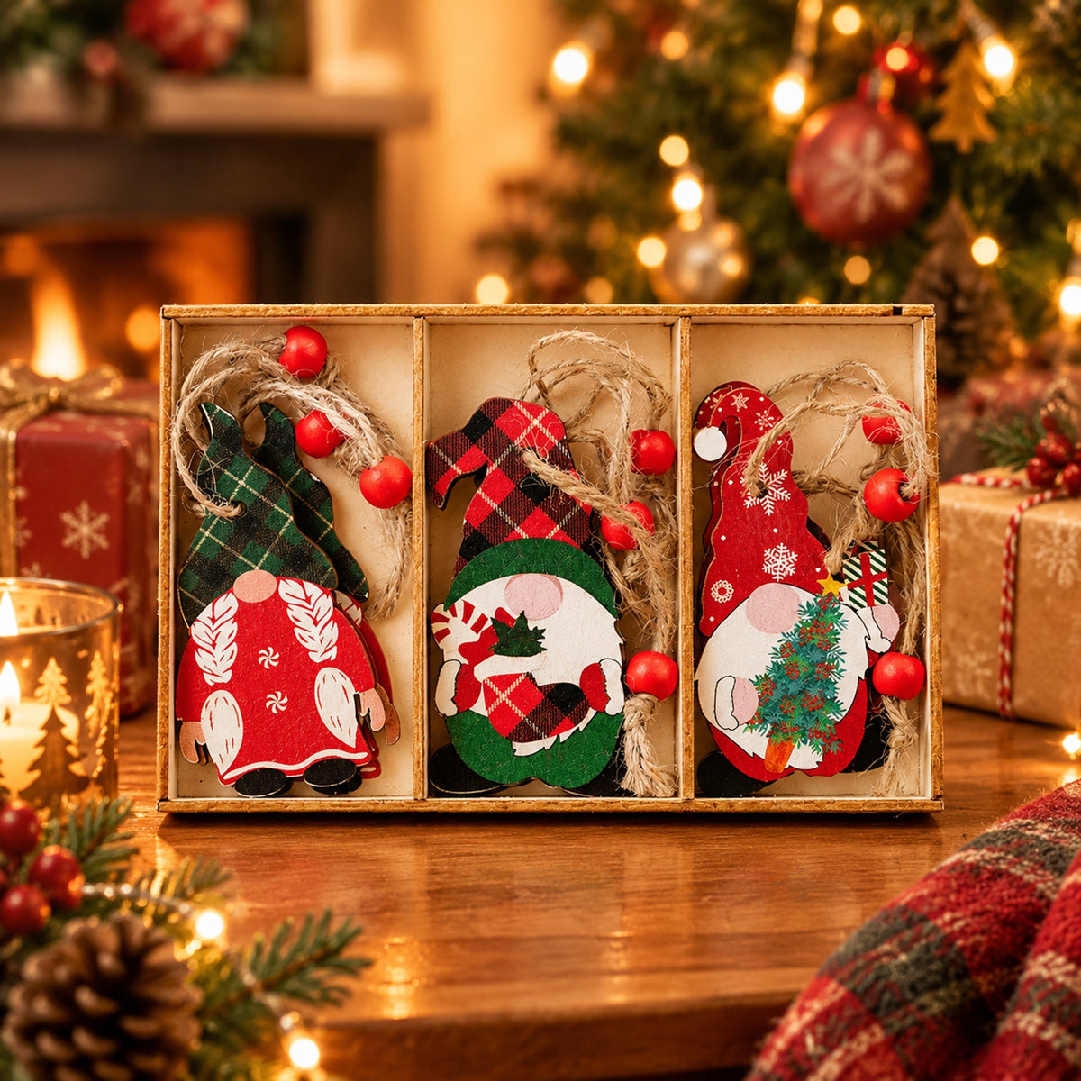 Hand‑Finished Christmas Gnome Wooden Tree Ornaments | Farmhouse Xmas Hanging Decor for Holiday Gifting