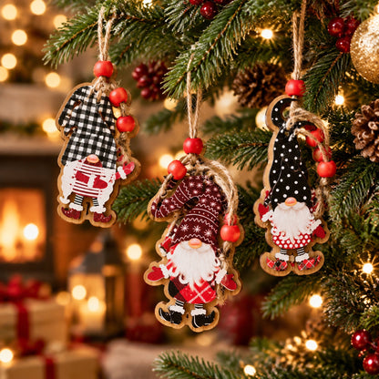 Hand‑Finished Christmas Gnome Wooden Tree Ornaments | Farmhouse Xmas Hanging Decor for Holiday Gifting