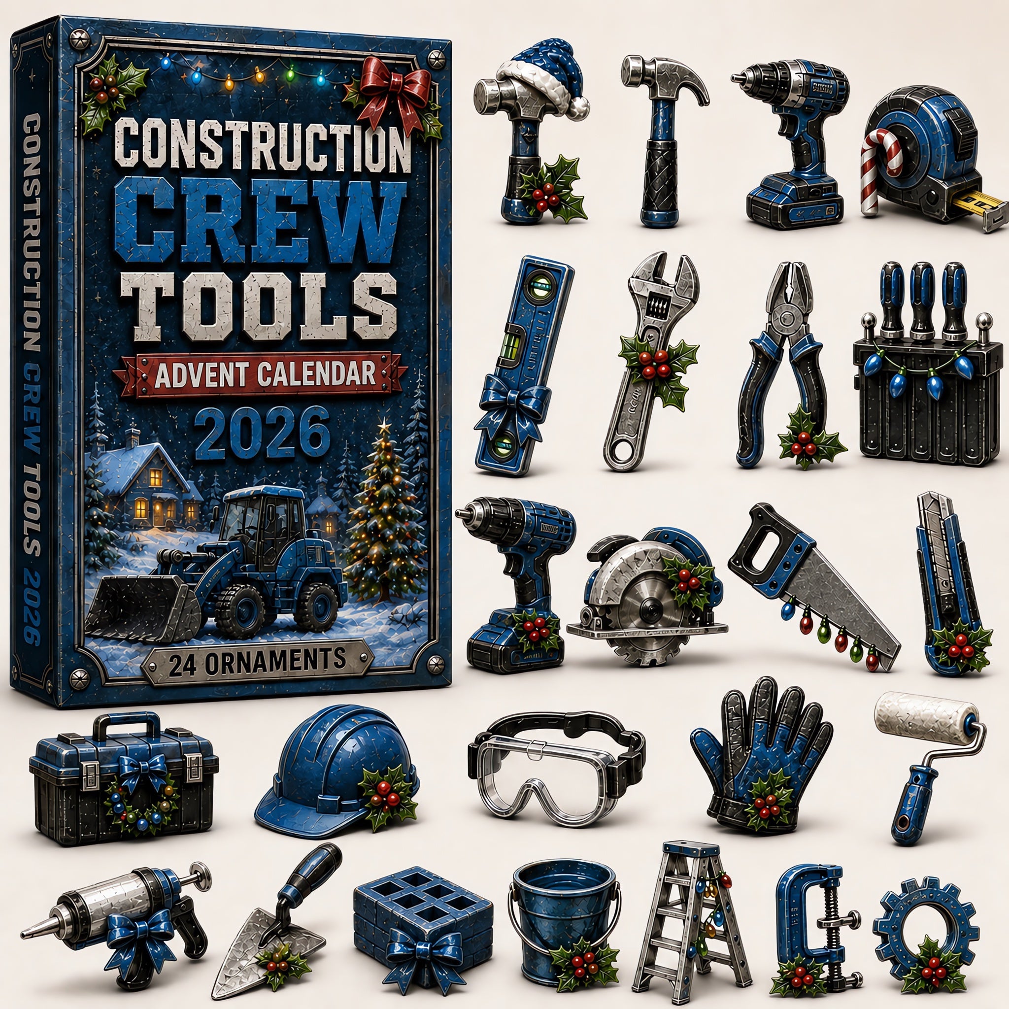 Construction Crew Tools Advent Calendar 2026 - 24-Day Festive Countdown, Acrylic Charms Blind Box