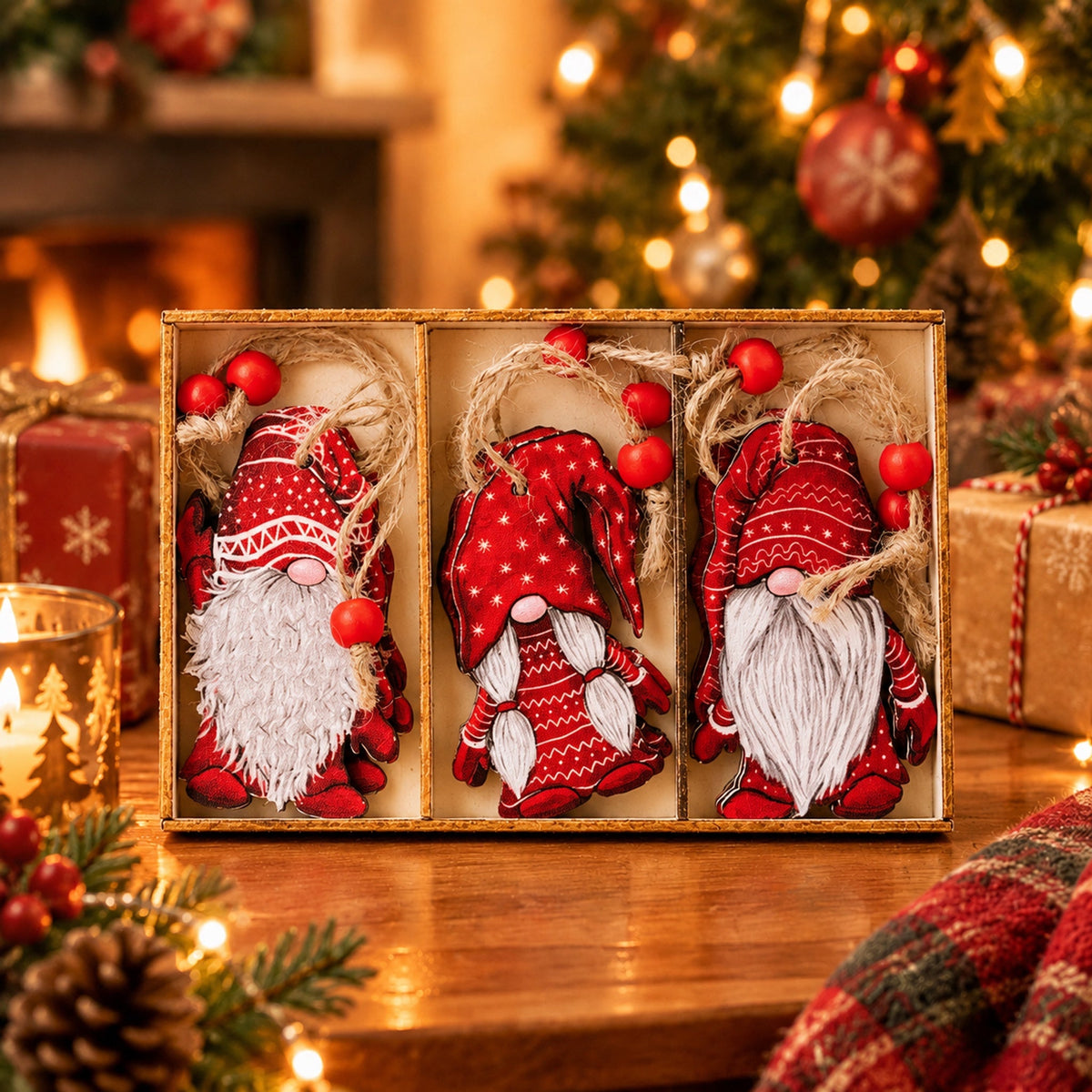 Hand‑Finished Christmas Gnome Wooden Tree Ornaments | Farmhouse Xmas Hanging Decor for Holiday Gifting