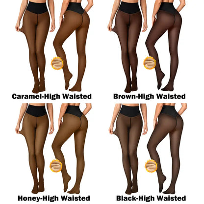 Women Fleece Lined Tights Body Slimming Leggings Sheer Fake Translucent 🖤