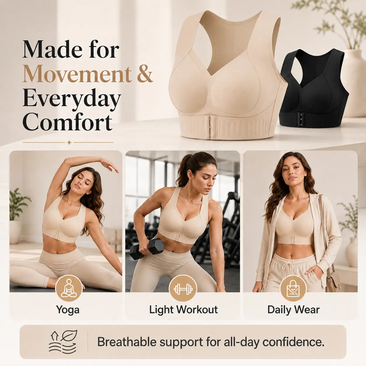 Women's Wireless Bra,Soft Breathable Non-removable Moulded Cups🤍