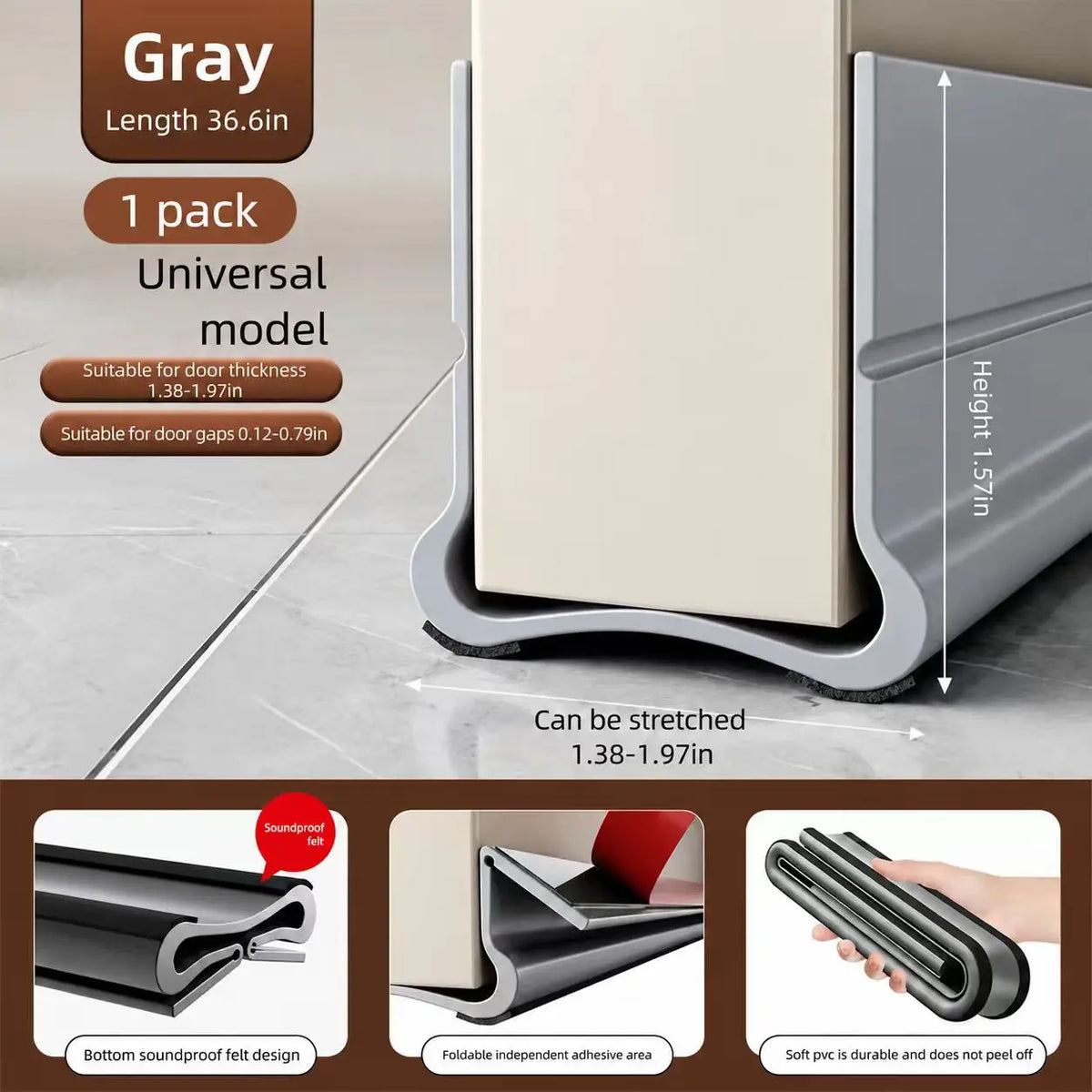 Triple Seal Under-Door Draft Stopper – Self-Adhesive PVC Weather Strip