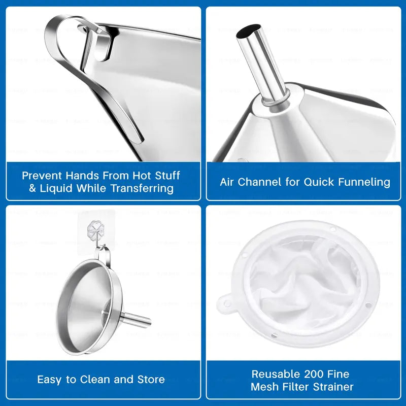 Unnel for Filling Bottles, 5 Inch Food Grade Stainless Steel Kitchen Funnel with 200 Mesh Filter Strainer ✨