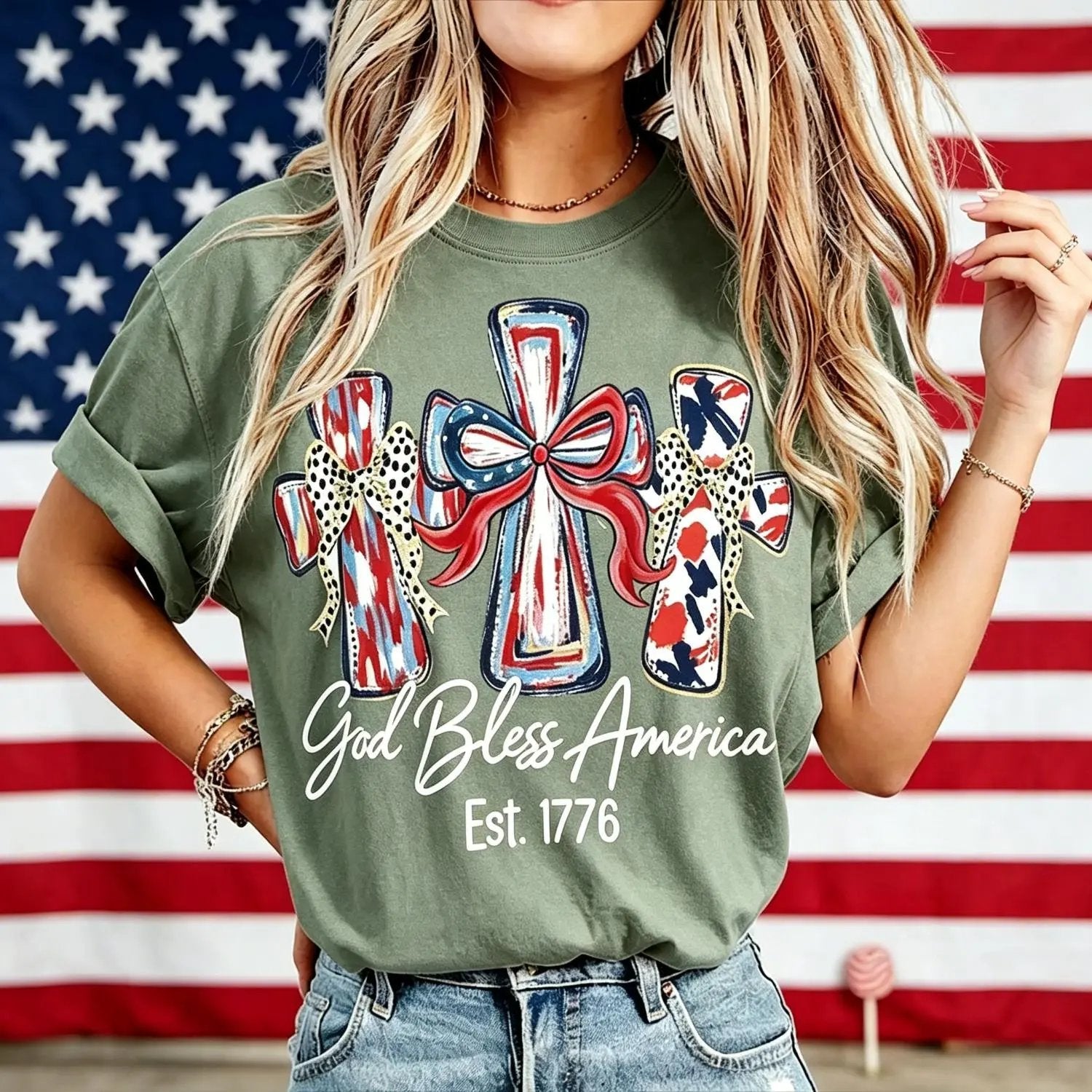 ⭐ God Bless America Women T-Shirt - Vintage 250th Anniversary USA Gift Tee🎆