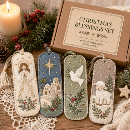 🎄 DIY Felt Embroidery Bookmark Kit(4PCS)