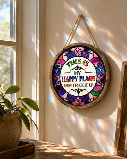 🔥 LAST DAY 49% OFF – 🌈Happy Place Hanging Suncatcher | Sunlight-Catching Quote Decor for Windows, Porches, Patios & Gifts ✨