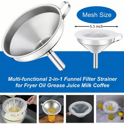Unnel for Filling Bottles, 5 Inch Food Grade Stainless Steel Kitchen Funnel with 200 Mesh Filter Strainer ✨