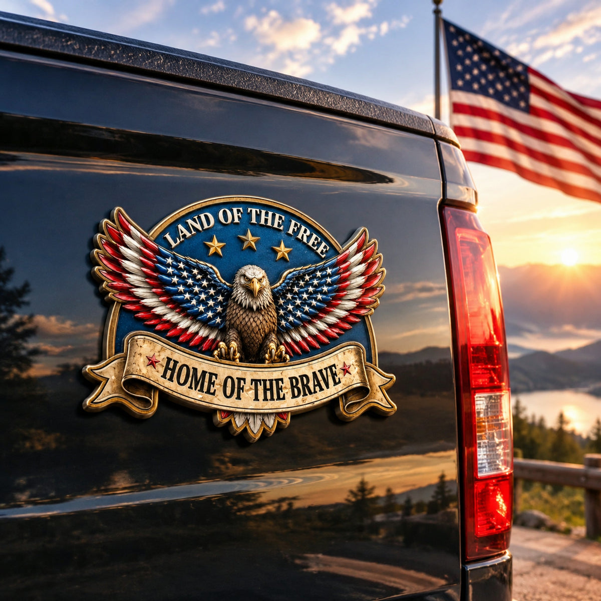 🇺🇸 "LAND OF THE FREE · HOME OF THE BRAVE" Eagle Metal Car Emblem | For the Proud American