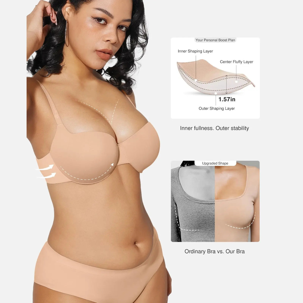 womens t shirt bra add 2 cups lift seamless push up padded underwire comfort everyday bra landing 05