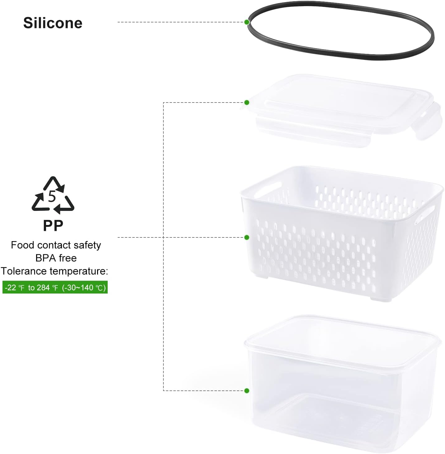 💥New Arrivals  Now Selling Fast🔥5 Pack Fridge Organizers and Storage - Stackable Fruit Storage Containers for Fridge with Removable Colander