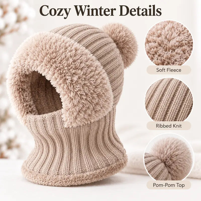 girls 3 in 1 fleece winter balaclava keep warm face covers mask with hat landing 07