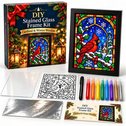 🎄Beginner-Friendly Christmas Stained Glass-Style Frame Kit | 8 Festive Designs with Pens, Foil & Frame ✨