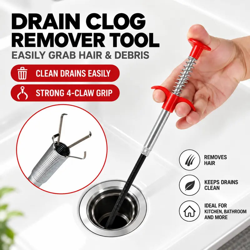 Drain Snake, Drain Clog Remover, 4 Claws Efficient Dredging Steel Wire Drain Hair Cleaner Tool  🚰