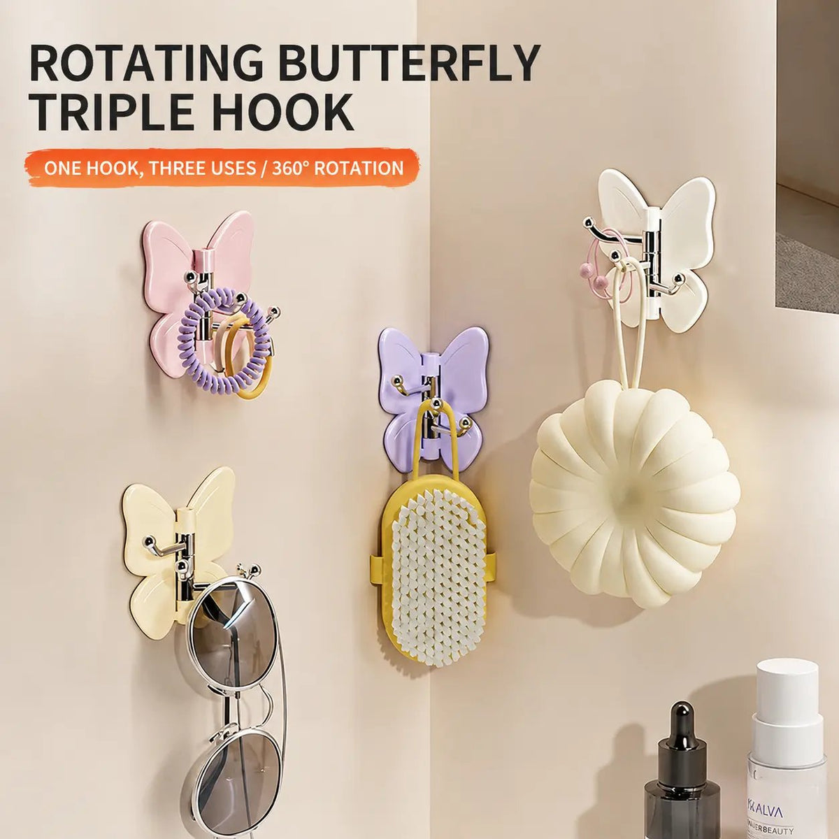 6-Pack Rotating Butterfly Adhesive Wall Hooks – No-Drill Towel & Key Organizer