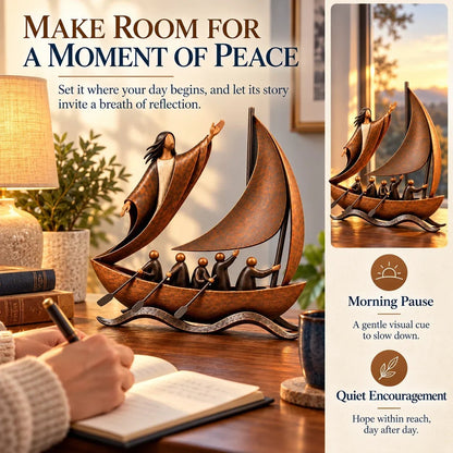 ⏳ Last Day 49% OFF – ⛵ Faith-Inspired Sailing Boat Sculpture | Bronze-Tone Décor with Symbolic Figures & Timeless Detail ✨