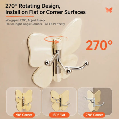 6-Pack Rotating Butterfly Adhesive Wall Hooks – No-Drill Towel & Key Organizer