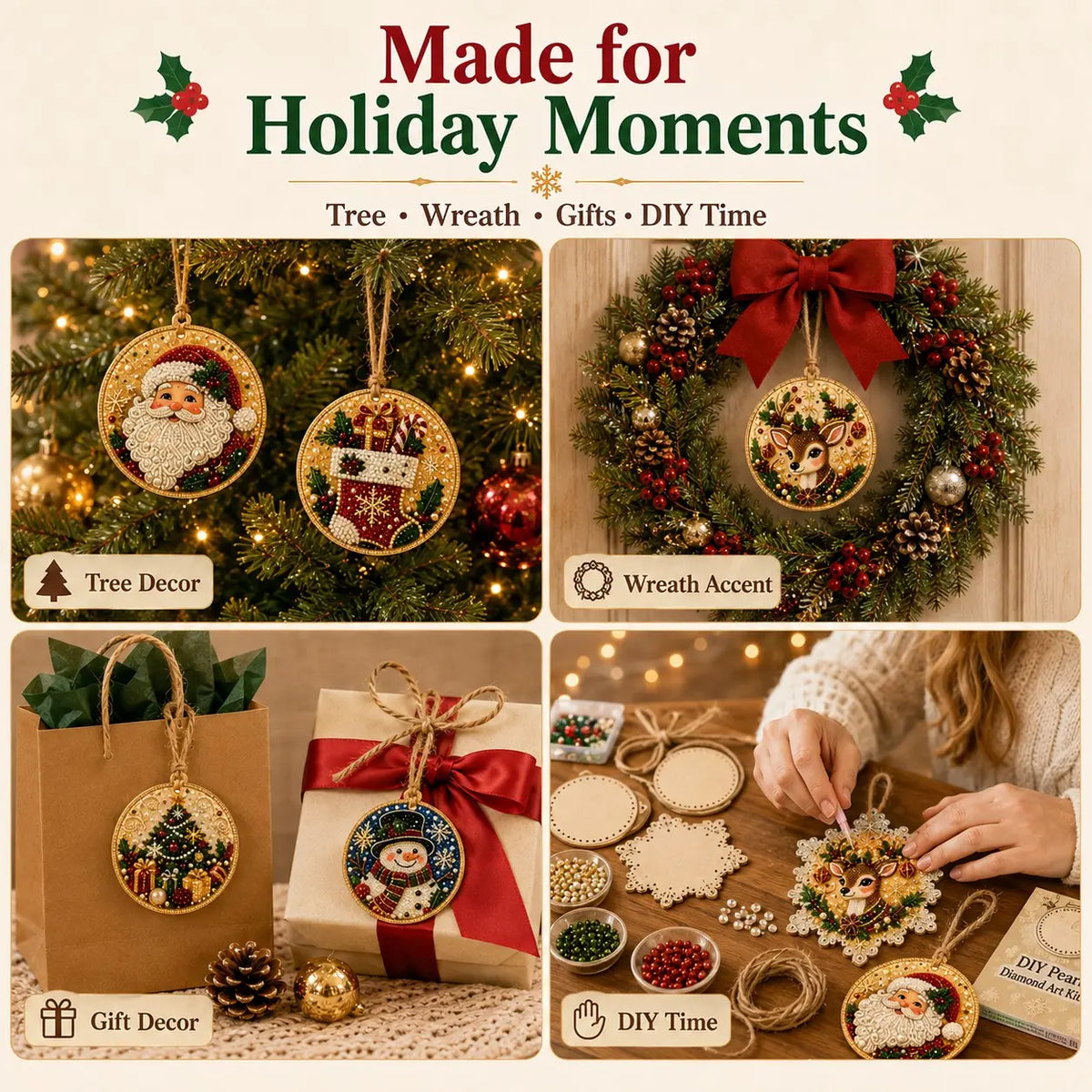 6Pcs/12Pcs Christmas DIY Diamond Painting Ornaments Kit, Xmas Tree Hanging Pendant 🎄