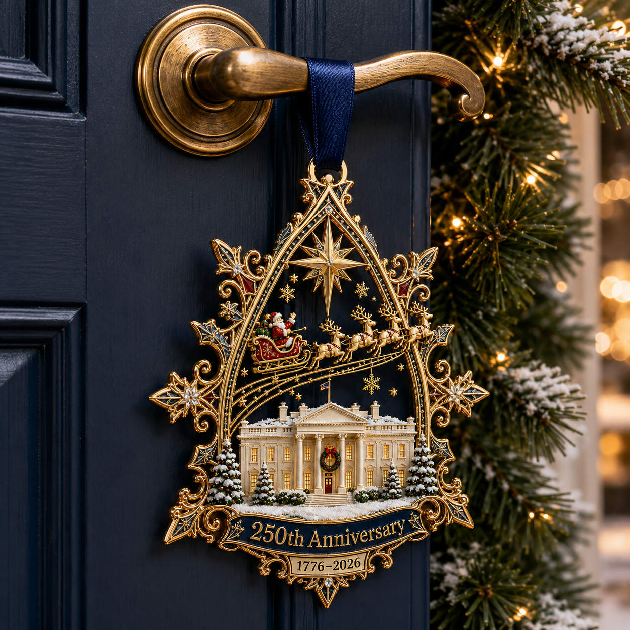 ✨250th Anniversary: Santa Flying Over the White House on a Snowy Night
