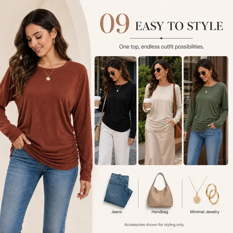 womens long sleeve shirts ruched hem fall tops lightweight sweaters landing 08