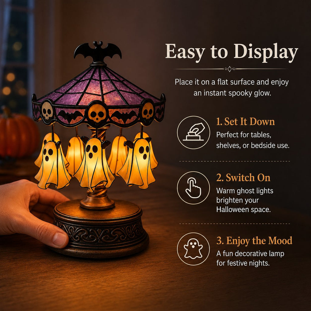 🎠 Ghost Carousel Motion Night Light – Cozy Halloween Glow🎃
