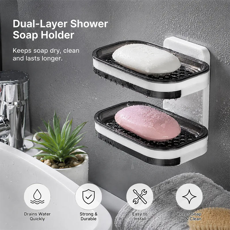 Wall Mounted Double-Layer Soap Bar Holder with Drainage Holes - Bathroom Accessory🧼
