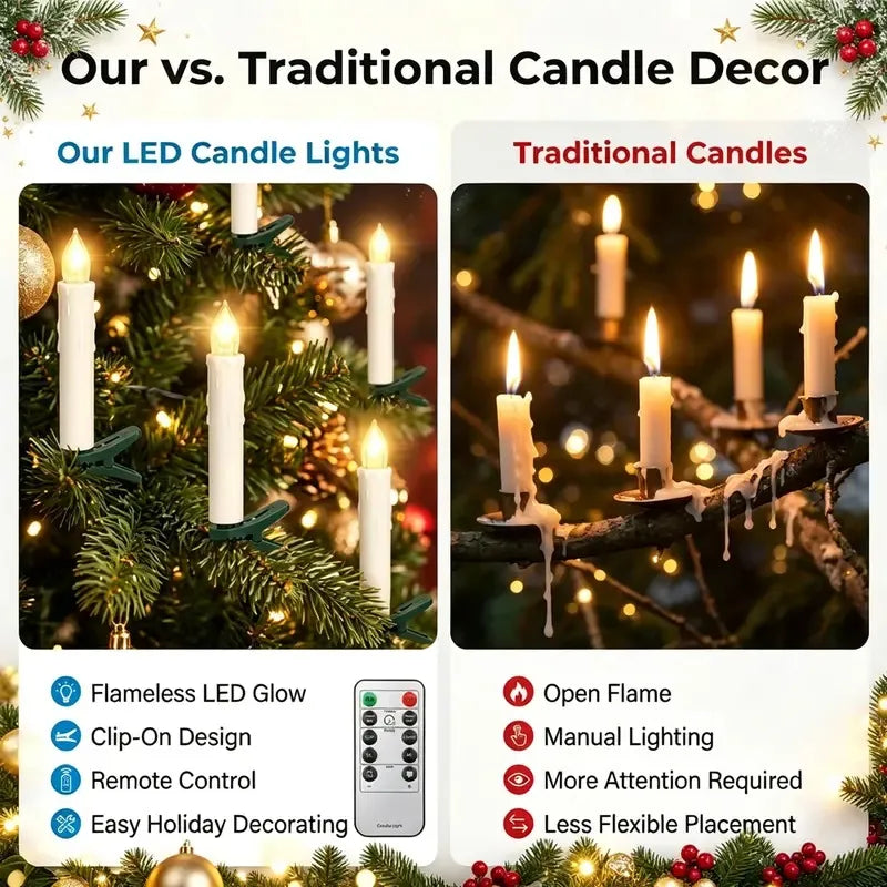 Realistic Flickering Flameless Clip Candles – LED Candle Lights with Remote Control