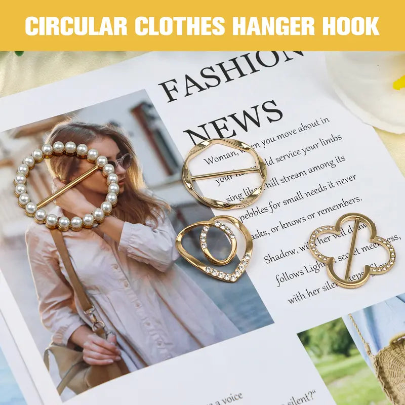 4 Counts Women's Fashion Metal Shirt Clips, Shape-Including Round and Heart Designs 👔