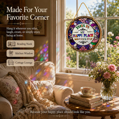 🔥 LAST DAY 49% OFF – 🌈Happy Place Hanging Suncatcher | Sunlight-Catching Quote Decor for Windows, Porches, Patios & Gifts ✨