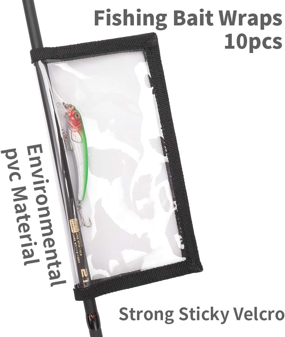fishing lure wraps 10 packs durable clear pvc lure covers keeps fishing safe easily see lures fishing hook covers bait storage 5 large 4 3 w x 7 9 l 5 medium 3 9 w x 7 1 l 10pcs 5l 5m b08bj4w8rw landing 04