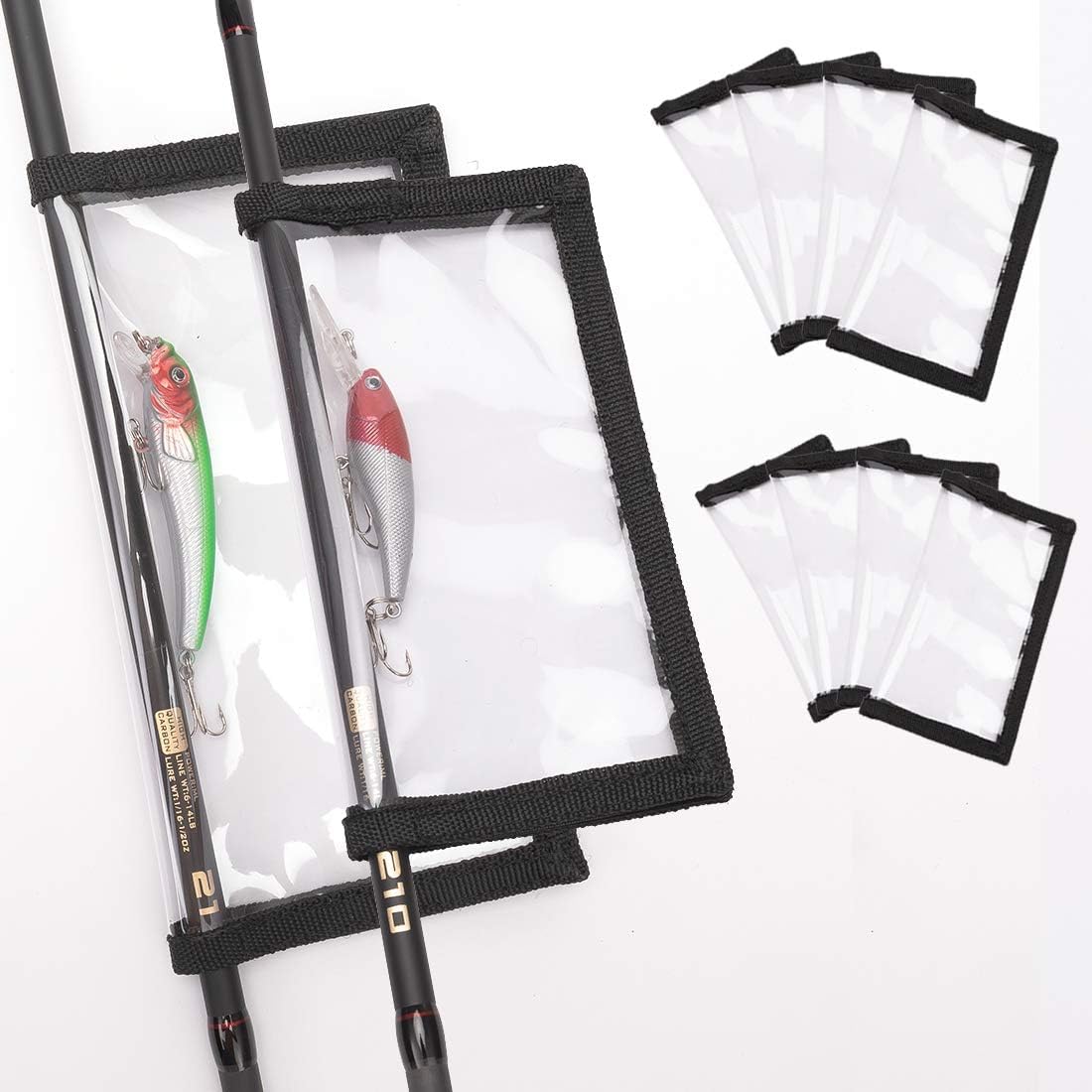 fishing lure wraps 10 packs durable clear pvc lure covers keeps fishing safe easily see lures fishing hook covers bait storage 5 large 4 3 w x 7 9 l 5 medium 3 9 w x 7 1 l 10pcs 5l 5m b08bj4w8rw landing 05