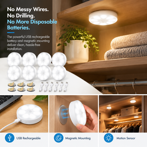 6 Pcs Motion Sensor Light Indoor, Night Light(3000K Warm Yellow 6 Pack) 🌙