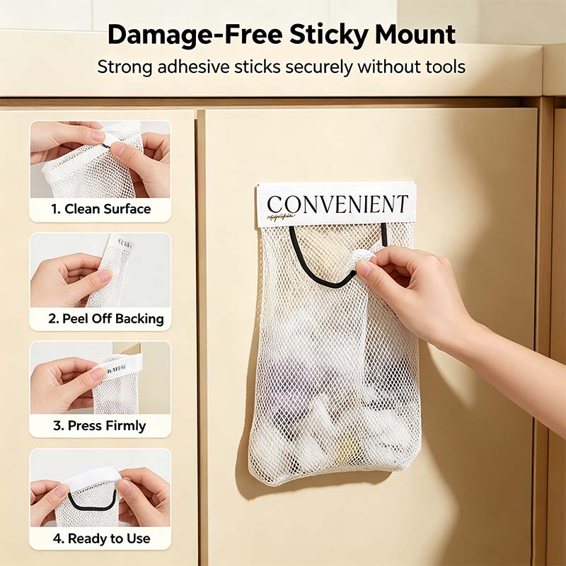 grocery garbage bag holder trash bag dispenser sticky wall mounted mesh landing 05